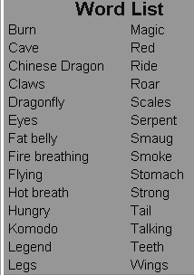 Word List Dragon Word Search Puzzle