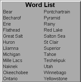 USA Lakes Word List