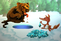 Bear and Fox on the frozen water