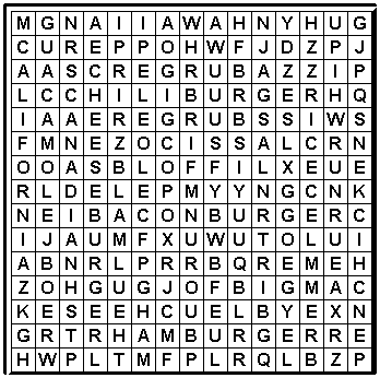 Burger Word Search Puzzle