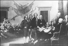 Old photo of the signing of the Declaration of Independence